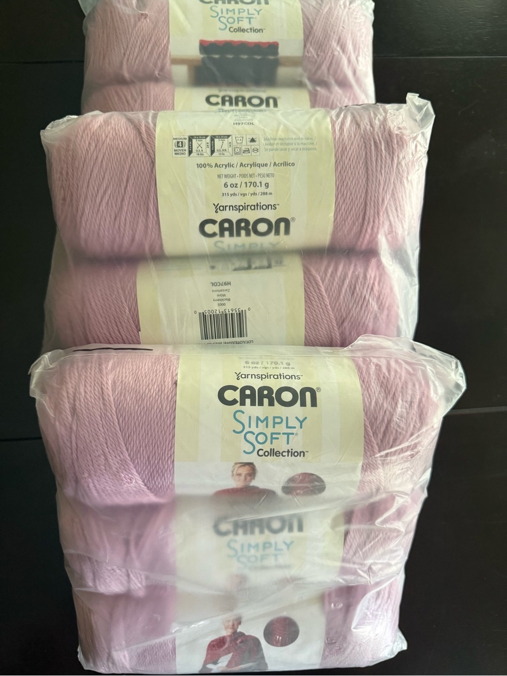 Caron Simply Soft Yarn - Pale Pink Skeins, 3 packs of 3 Skeins Each